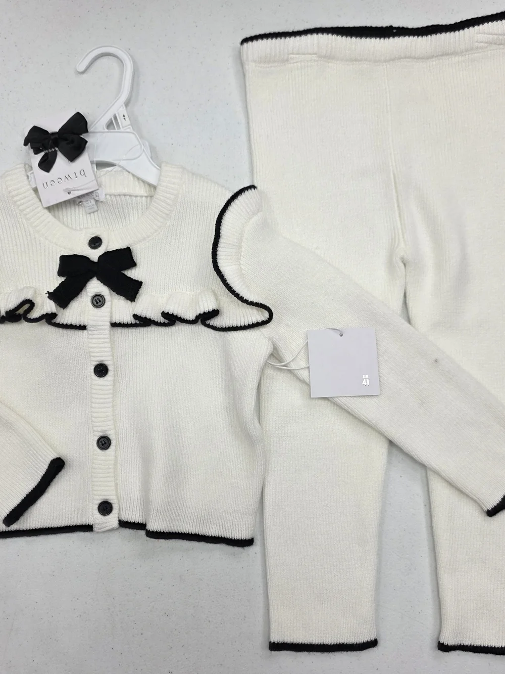 btween Cream Knit Cardigan with Black Bow Trim - Picture 2 of 8